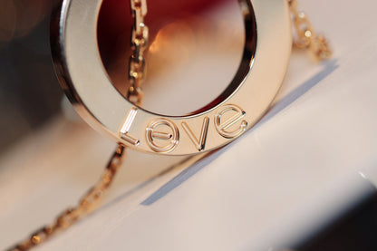 [AuraEcho Jewelry]LOVE NECKLACE 16MM 6 DIAMONDS PINK GOLD