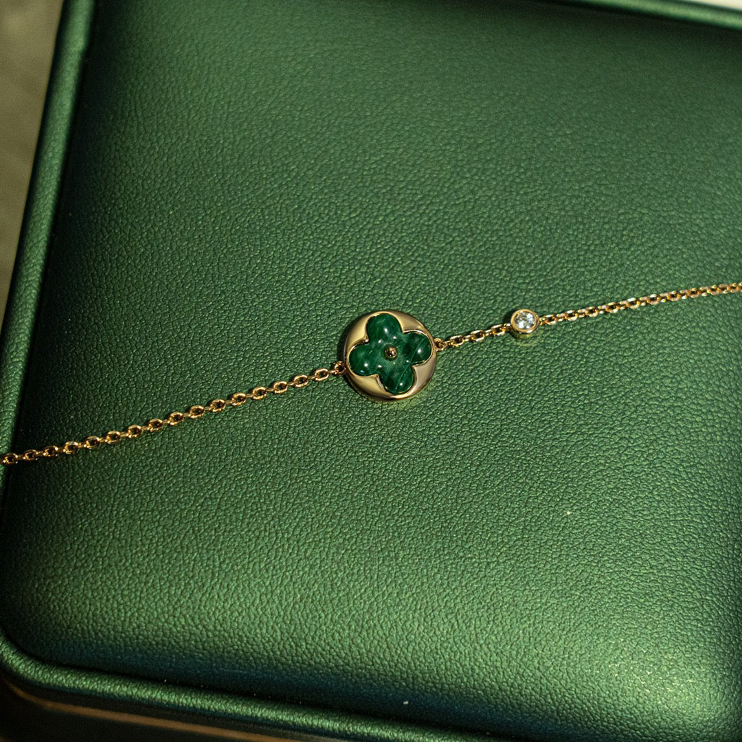 [AuraEcho Jewelry]SUN MALACHITE 1 DIAMOND PINK GOLD BRACELET