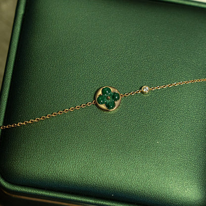 [AuraEcho Jewelry]SUN MALACHITE 1 DIAMOND PINK GOLD BRACELET