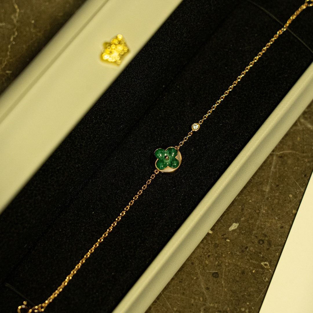 [AuraEcho Jewelry]SUN MALACHITE 1 DIAMOND PINK GOLD BRACELET