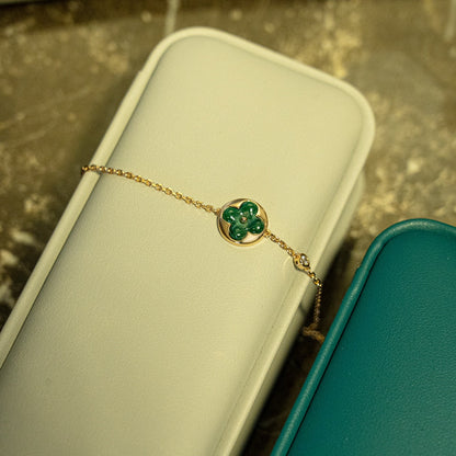 [AuraEcho Jewelry]SUN MALACHITE 1 DIAMOND PINK GOLD BRACELET