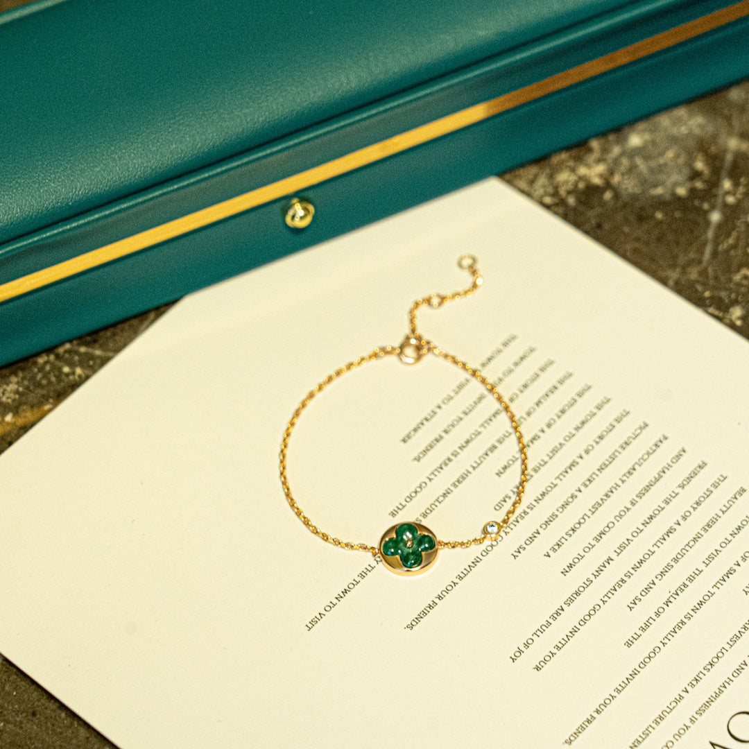[AuraEcho Jewelry]SUN MALACHITE 1 DIAMOND PINK GOLD BRACELET