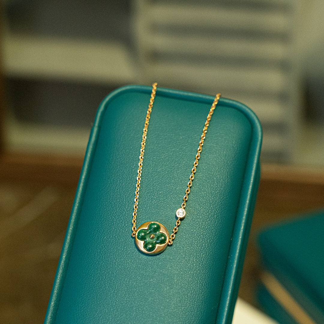 [AuraEcho Jewelry]SUN MALACHITE 1 DIAMOND PINK GOLD BRACELET