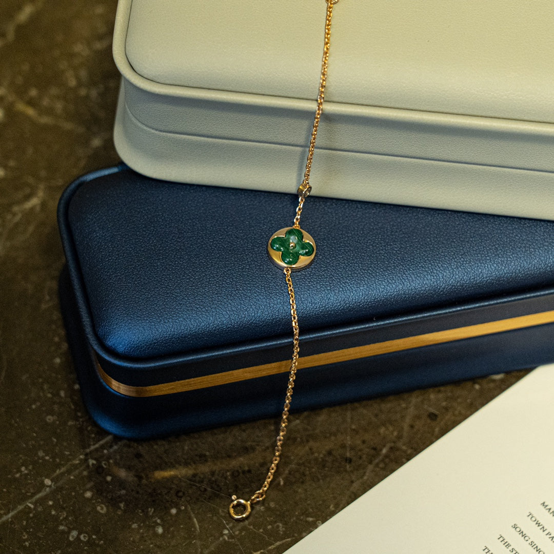 [AuraEcho Jewelry]SUN MALACHITE 1 DIAMOND PINK GOLD BRACELET