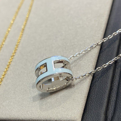 [AuraEcho Jewelry]POP H LIGHT BLUE NECKLACE