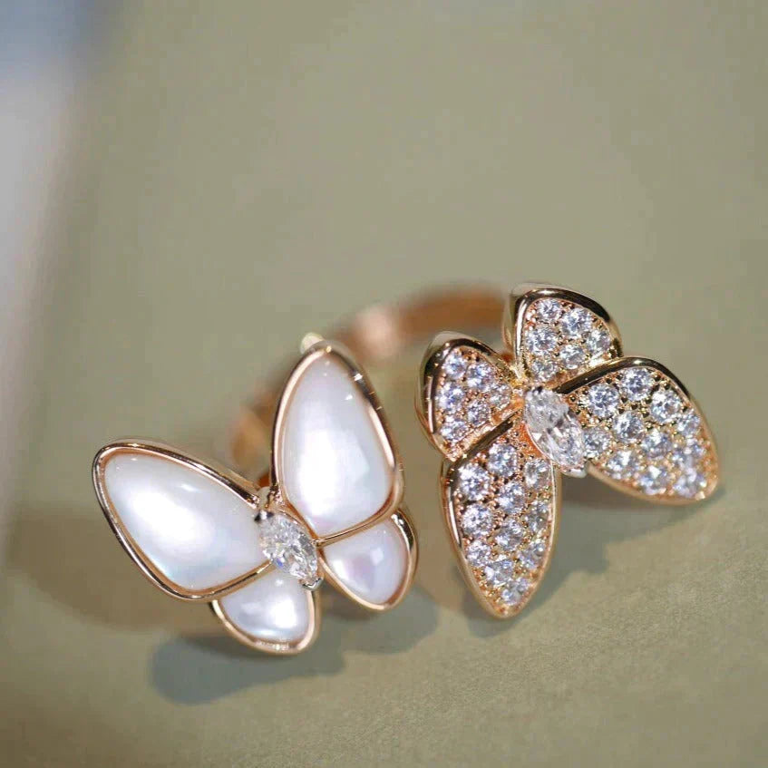 [AuraEcho Jewelry]TWIN BUTTERFLY DIAMOND MOP RING