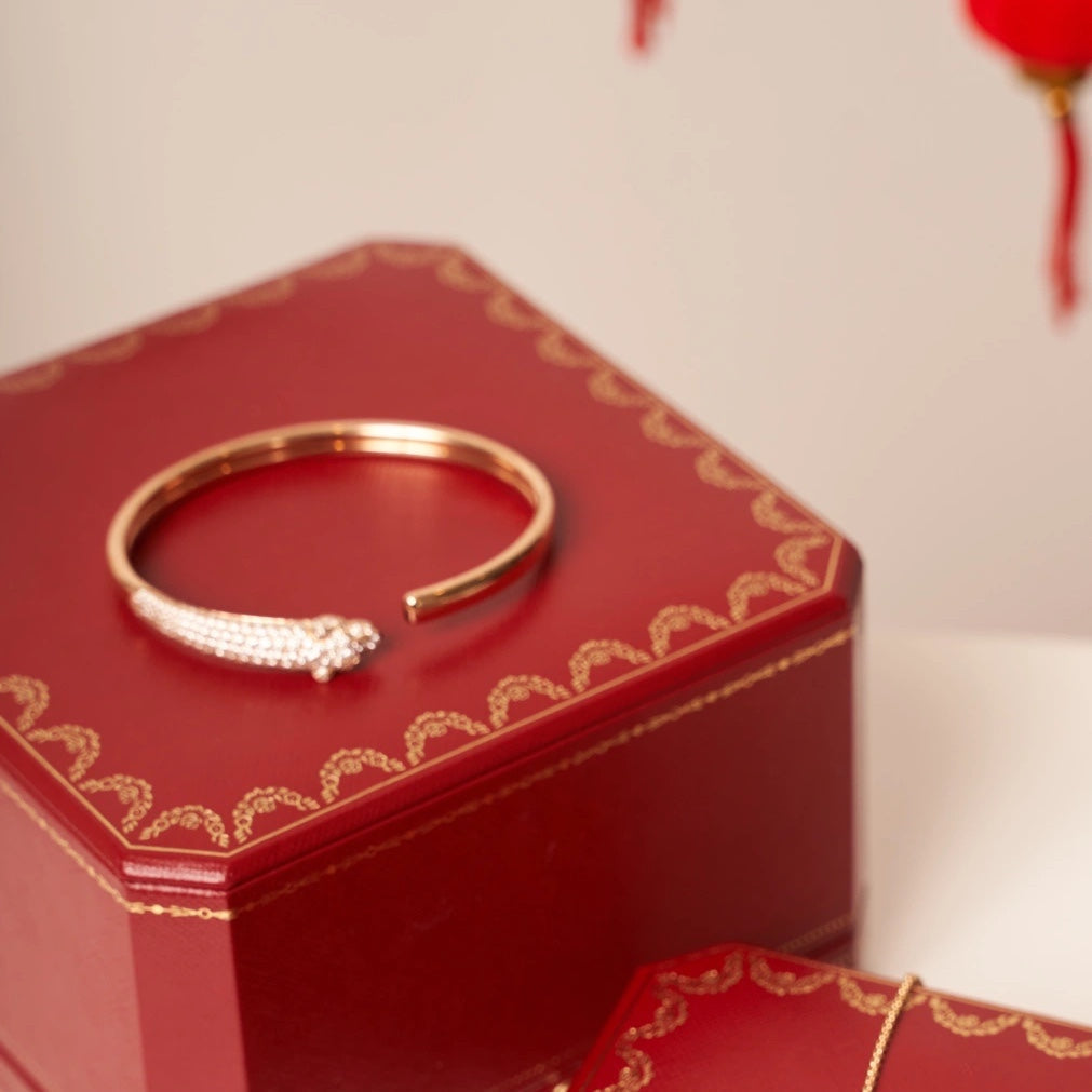 [AuraEcho Jewelry]PANTHERE ROSE GOLD DIAMOND OPEN BRACELET