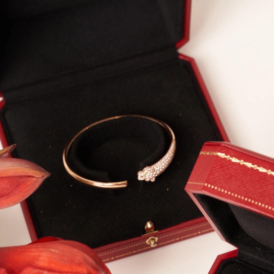 [AuraEcho Jewelry]PANTHERE ROSE GOLD DIAMOND OPEN BRACELET