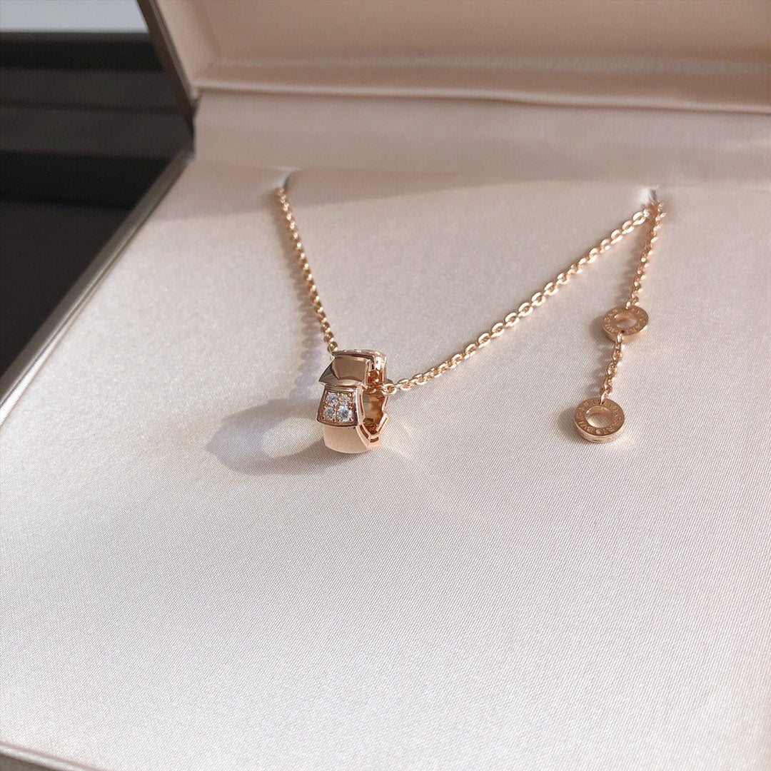 [AuraEcho Jewelry]SERPENTI PEDANT DIAMOND PINK GOLD NECKLACE