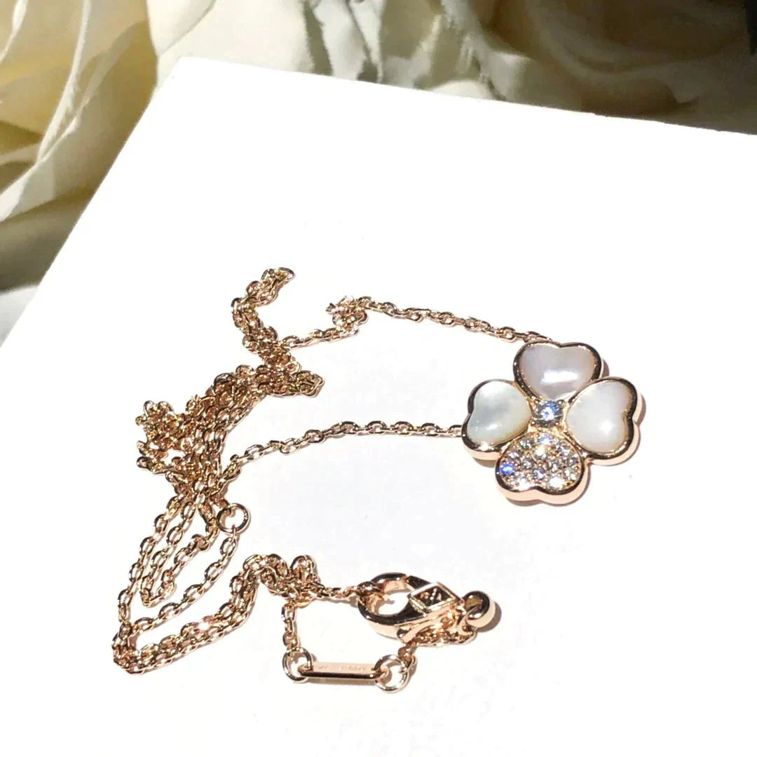 [AuraEcho Jewelry]CLOVER MOP DIAMOND ROSE GOLD NECKLACE