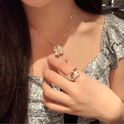 [AuraEcho Jewelry]CLOVER MOP DIAMOND ROSE GOLD NECKLACE
