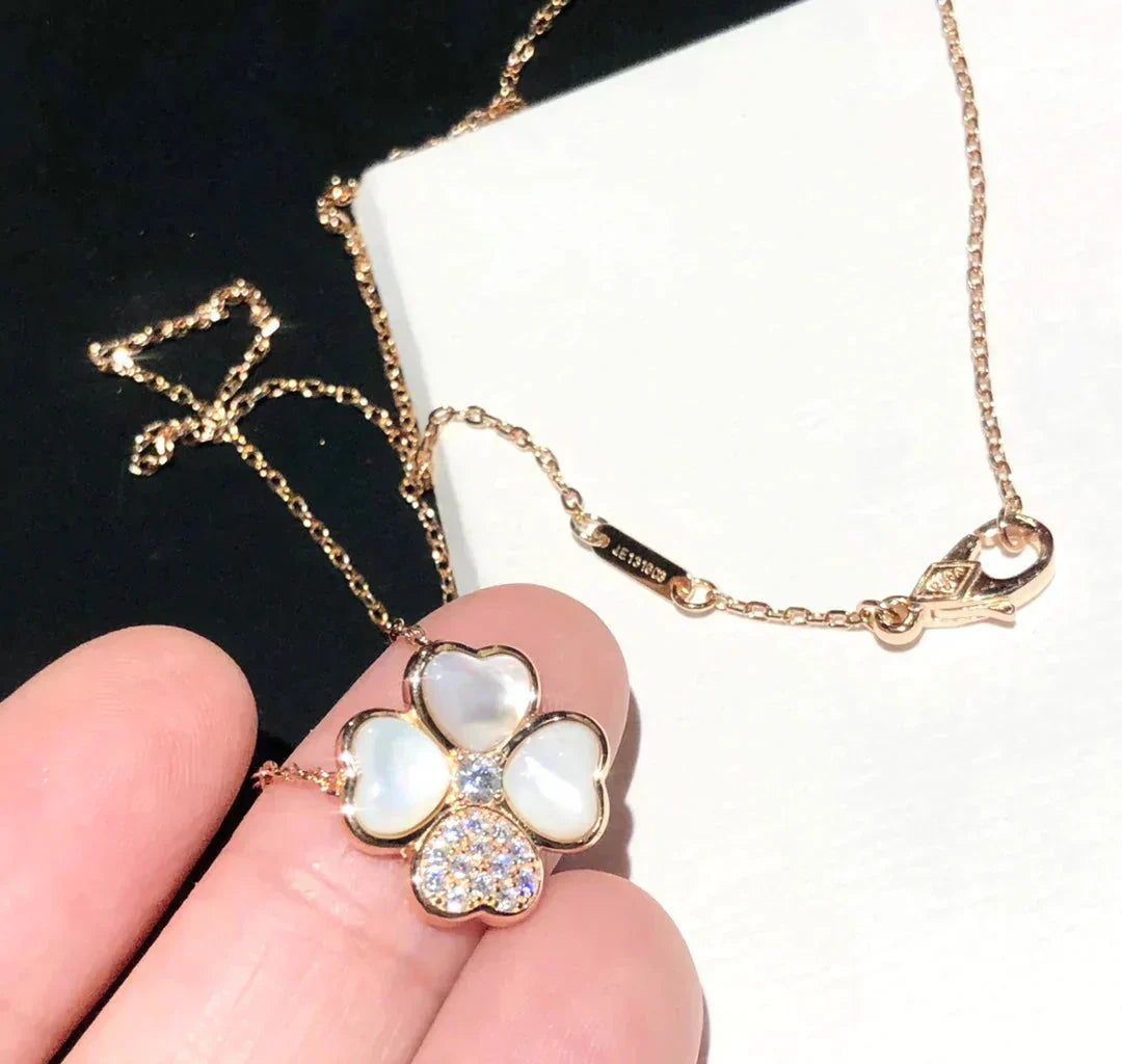 [AuraEcho Jewelry]CLOVER MOP DIAMOND ROSE GOLD NECKLACE