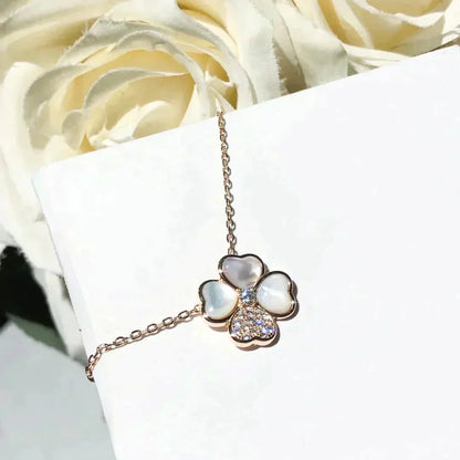 [AuraEcho Jewelry]CLOVER MOP DIAMOND ROSE GOLD NECKLACE