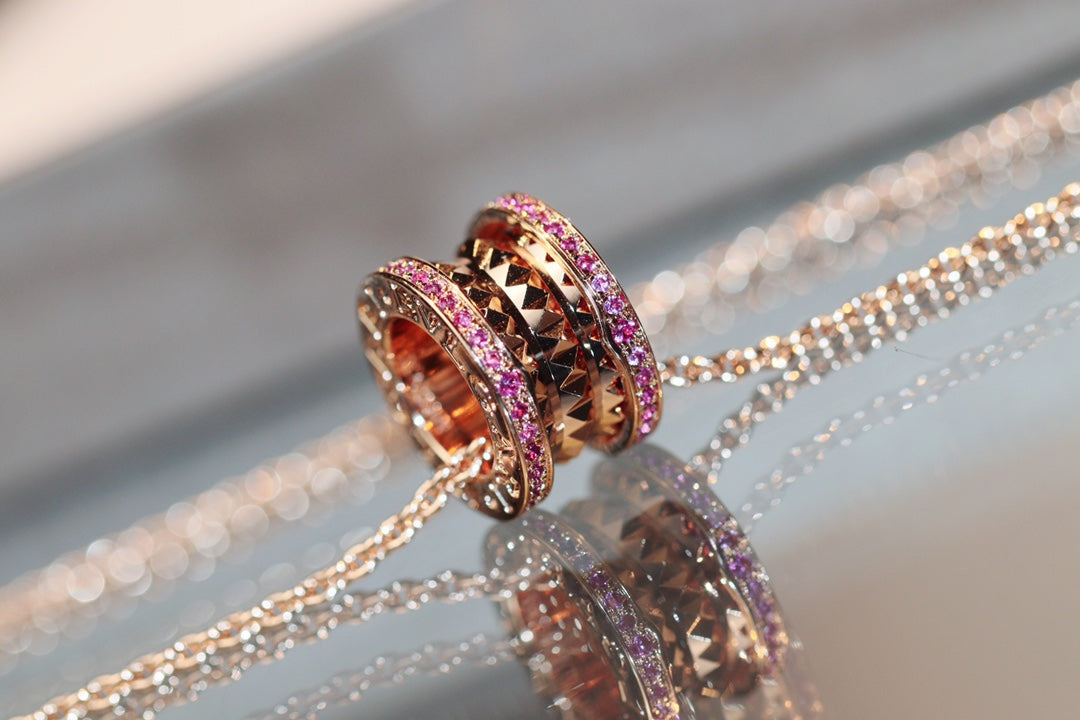 [AuraEcho Jewelry]ZERO 1 ROCK PINK GOLD PINK DIAMOND NECKLACE