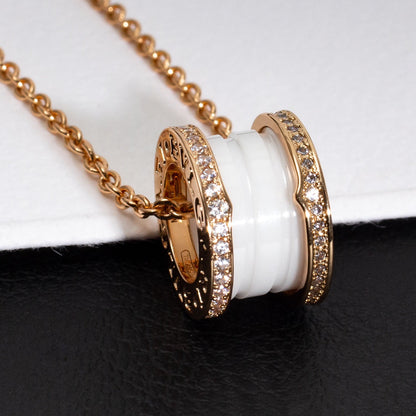 [AuraEcho Jewelry]ZERO 1 WHITE CERAMIC PINK GOLD DIAMOND NECKLACE