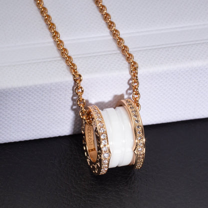 [AuraEcho Jewelry]ZERO 1 WHITE CERAMIC PINK GOLD DIAMOND NECKLACE