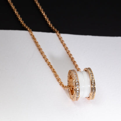 [AuraEcho Jewelry]ZERO 1 WHITE CERAMIC PINK GOLD DIAMOND NECKLACE