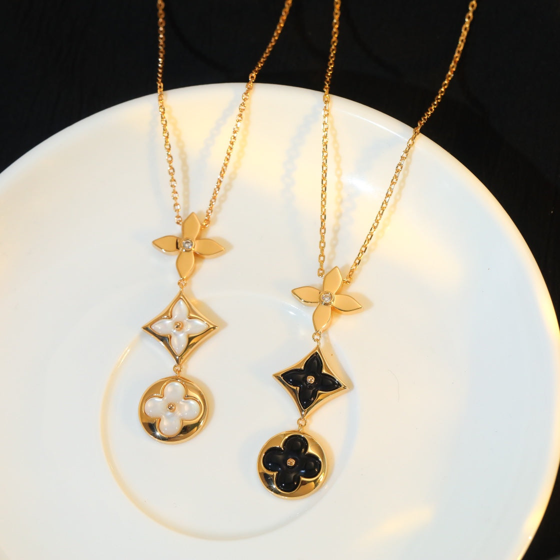 [AuraEcho]STAR AND SUN ONYX PINK GOLD NECKLACE