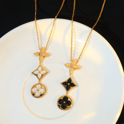 [AuraEcho]STAR AND SUN ONYX PINK GOLD NECKLACE
