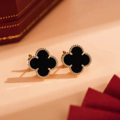 [AuraEcho Jewelry]CLOVER MEDIUM 1 MOTIFS  ONYX STUD EARRINGS