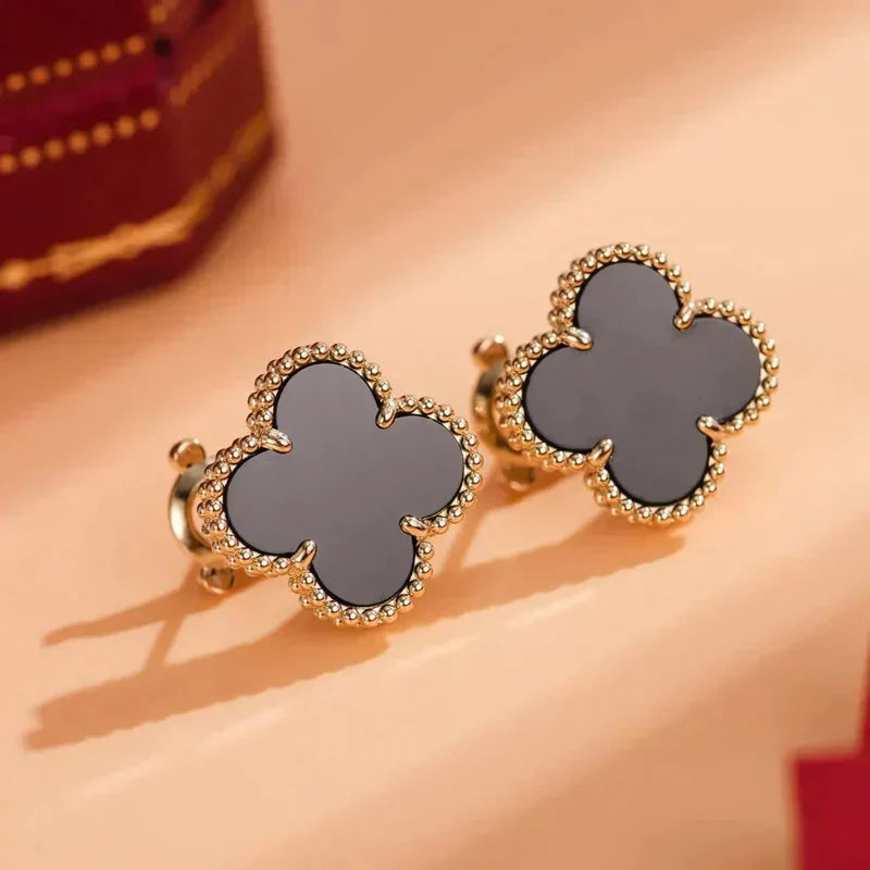 [AuraEcho Jewelry]CLOVER MEDIUM 1 MOTIFS  ONYX STUD EARRINGS