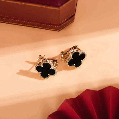 [AuraEcho Jewelry]CLOVER MEDIUM 1 MOTIFS  ONYX STUD EARRINGS