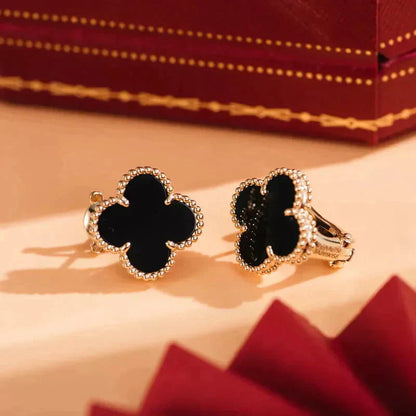 [AuraEcho Jewelry]CLOVER MEDIUM 1 MOTIFS  ONYX STUD EARRINGS