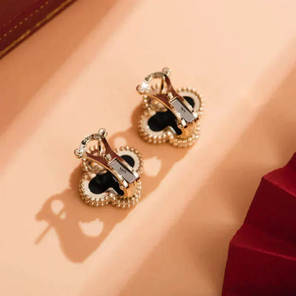 [AuraEcho Jewelry]CLOVER MEDIUM 1 MOTIFS  ONYX STUD EARRINGS