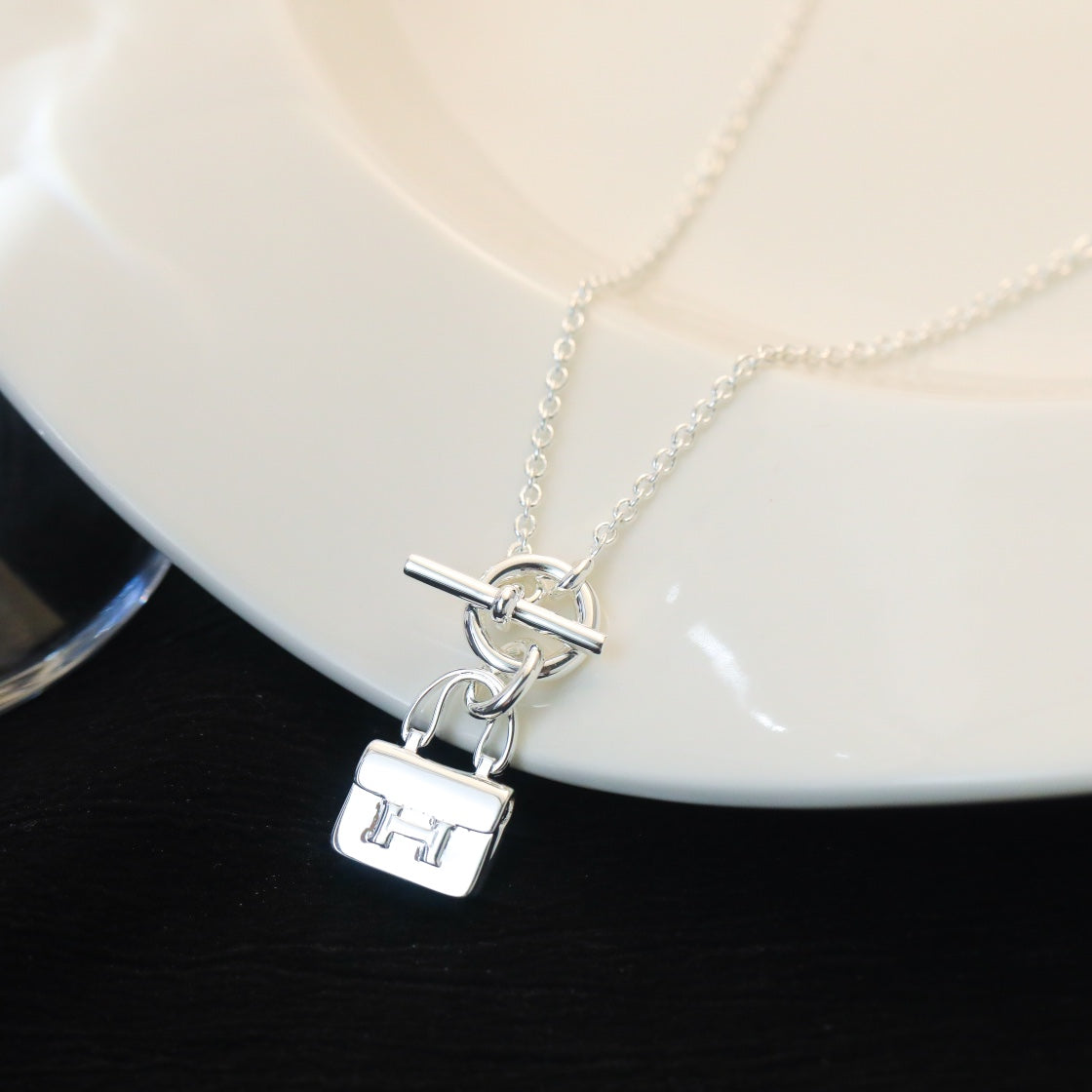 [AuraEcho Jewelry]POP H PEDANT SILVER NECKLACE