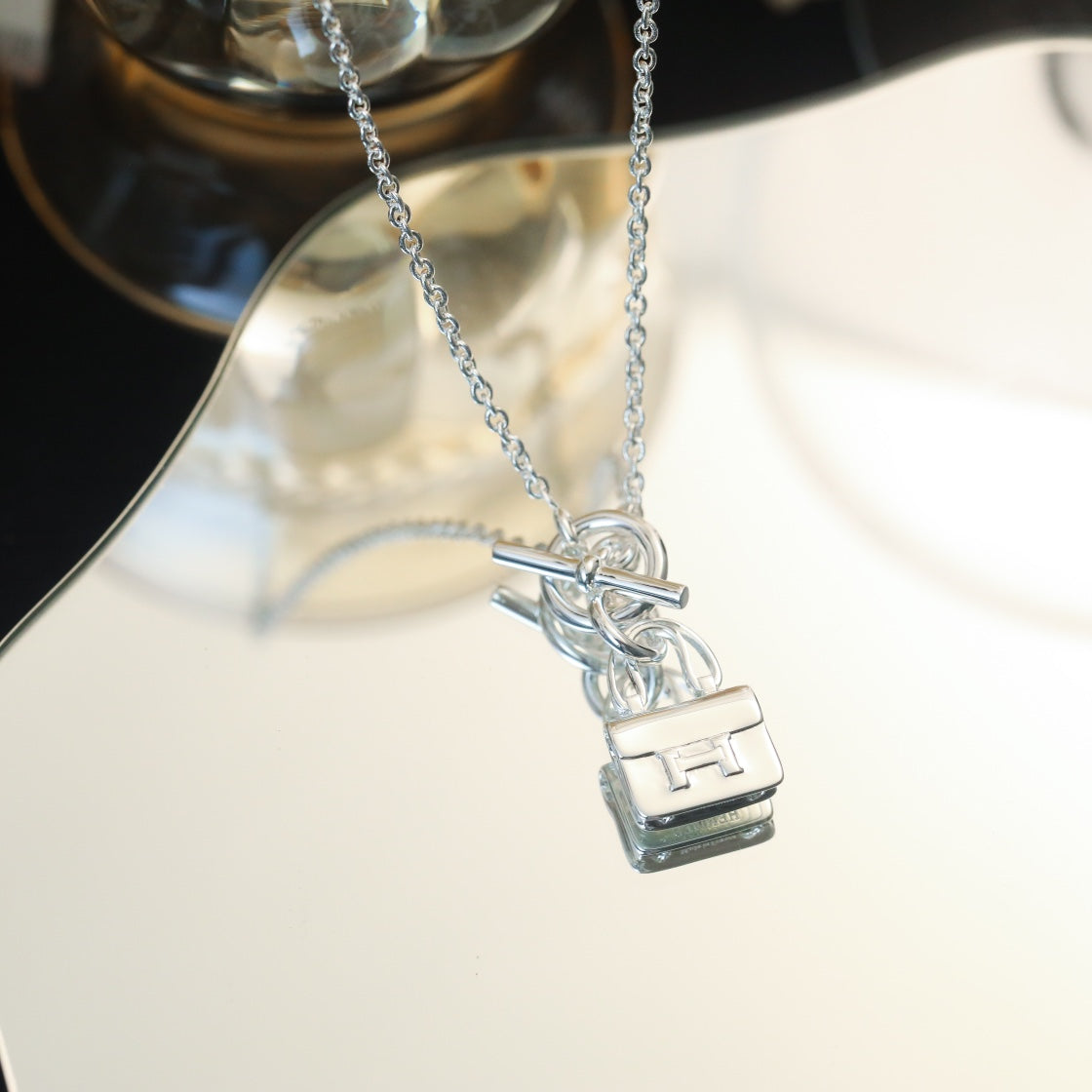 [AuraEcho Jewelry]POP H PEDANT SILVER NECKLACE