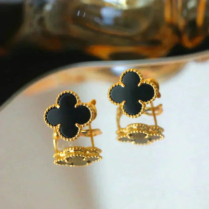 [AuraEcho Jewelry]CLOVER MEDIUM 1 MOTIFS  ONYX STUD EARRINGS