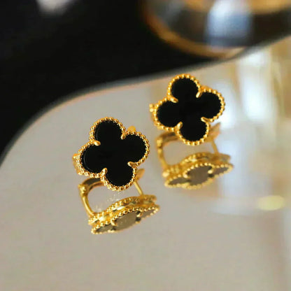[AuraEcho Jewelry]CLOVER MEDIUM 1 MOTIFS  ONYX STUD EARRINGS