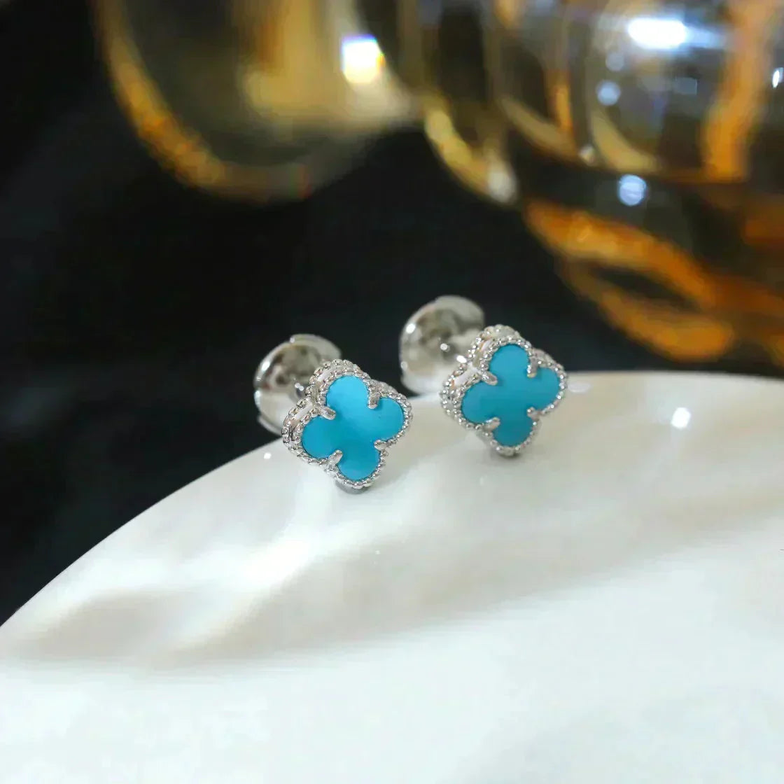 [AuraEcho Jewelry]CLOVER MINI 9.5MM ONYX STUD EARRINGS SILVER