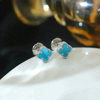 [AuraEcho Jewelry]CLOVER MINI 9.5MM ONYX STUD EARRINGS SILVER