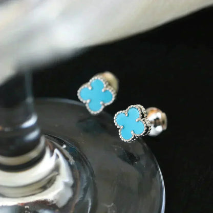 [AuraEcho Jewelry]CLOVER MINI 9.5MM ONYX STUD EARRINGS SILVER