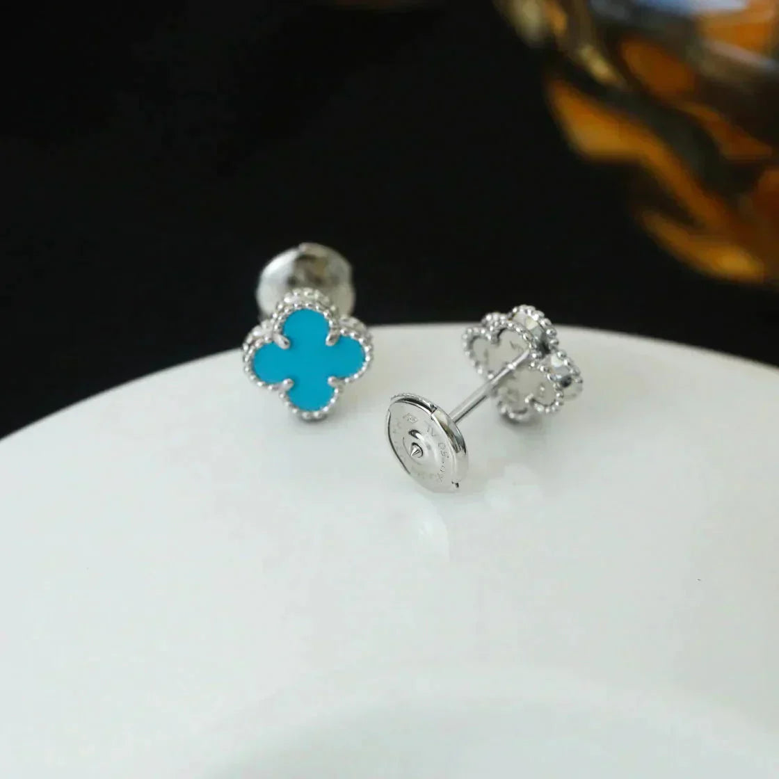 [AuraEcho Jewelry]CLOVER MINI 9.5MM ONYX STUD EARRINGS SILVER