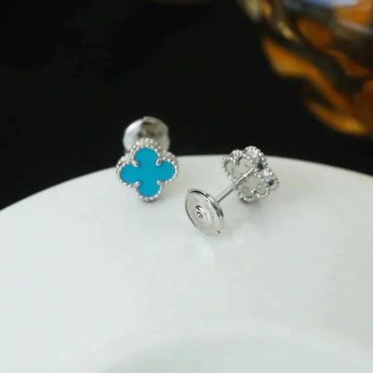 [AuraEcho Jewelry]CLOVER MINI 9.5MM ONYX STUD EARRINGS SILVER
