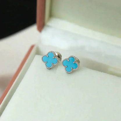 [AuraEcho Jewelry]CLOVER MINI 9.5MM ONYX STUD EARRINGS SILVER