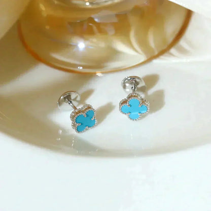 [AuraEcho Jewelry]CLOVER MINI 9.5MM ONYX STUD EARRINGS SILVER