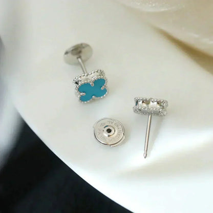 [AuraEcho Jewelry]CLOVER MINI 9.5MM ONYX STUD EARRINGS SILVER