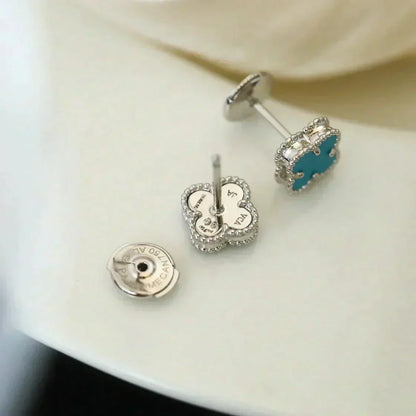 [AuraEcho Jewelry]CLOVER MINI 9.5MM ONYX STUD EARRINGS SILVER