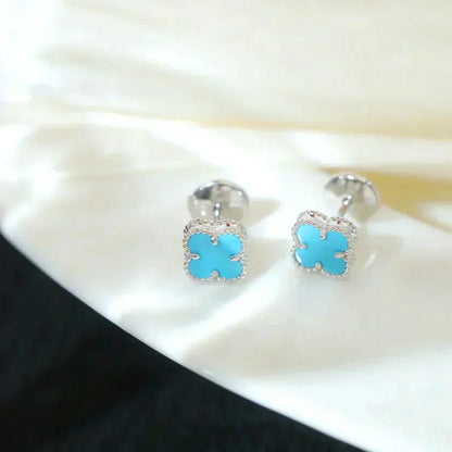 [AuraEcho Jewelry]CLOVER MINI 9.5MM ONYX STUD EARRINGS SILVER
