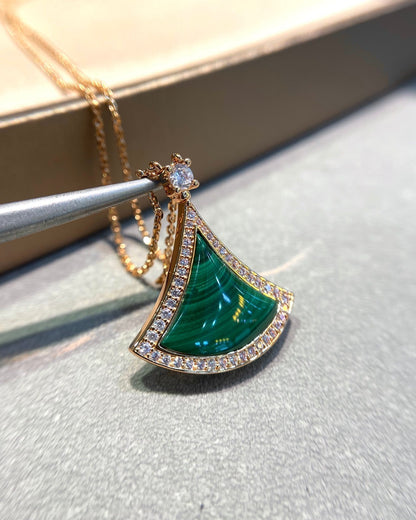 [AuraEcho Jewelry]DREAM MALACHITE DIAMOND PAVED PINK GOLD NECKLACE