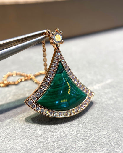 [AuraEcho Jewelry]DREAM MALACHITE DIAMOND PAVED PINK GOLD NECKLACE