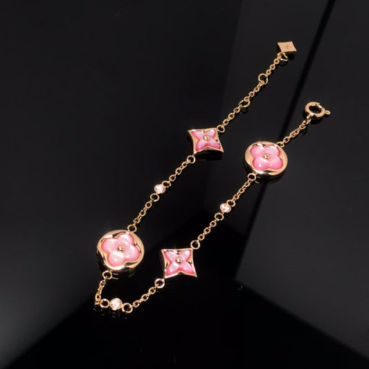 [AuraEcho Jewelry]STAR AND SUN 4 MOTIF PINK MOP PINK GOLD BRACELET