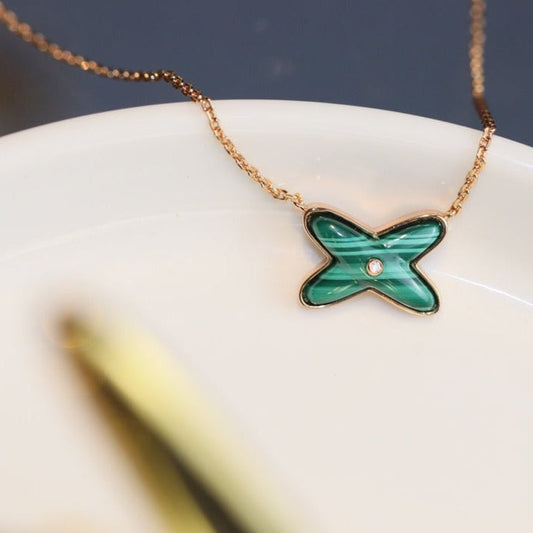 [AuraEcho Jewelry]JEUX MALACHITE 1 DIAMOND PINK GOLD NECKLACE