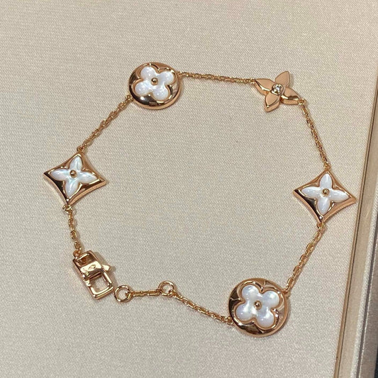 [AuraEcho Jewelry]STAR AND SUN 5 MOTIF MOP PINK GOLD BRACELET