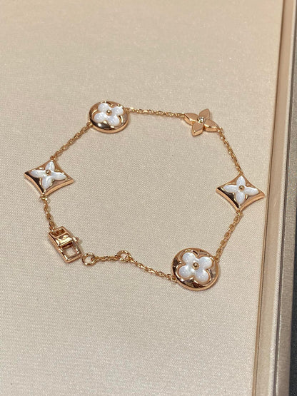 [AuraEcho Jewelry]STAR AND SUN 5 MOTIF MOP PINK GOLD BRACELET