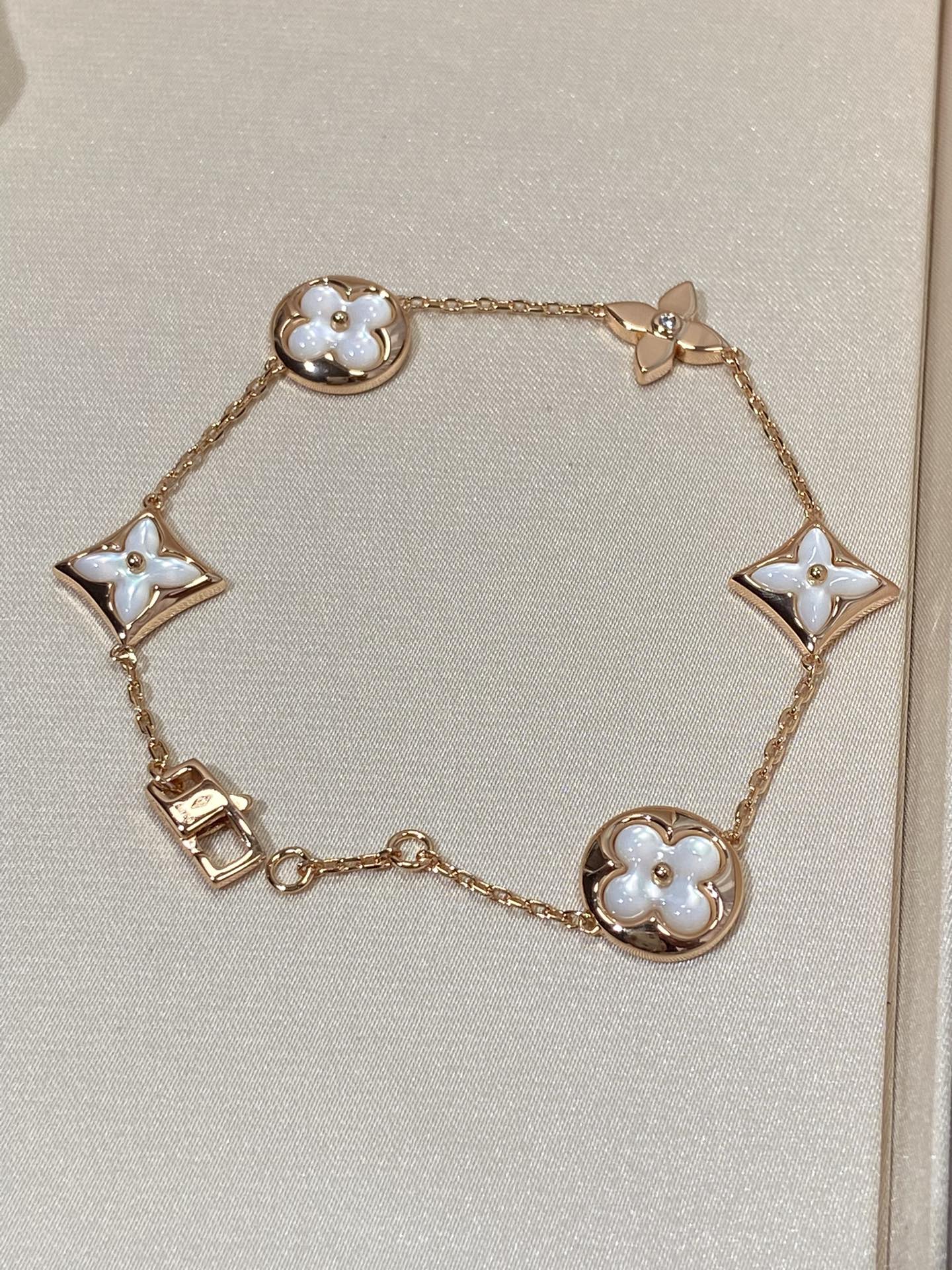 [AuraEcho Jewelry]STAR AND SUN 5 MOTIF MOP PINK GOLD BRACELET