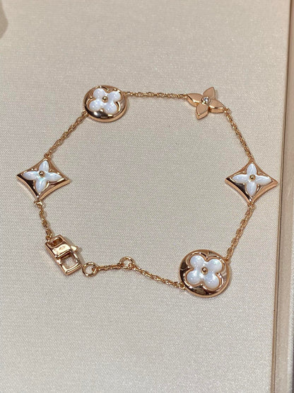 [AuraEcho Jewelry]STAR AND SUN 5 MOTIF MOP PINK GOLD BRACELET